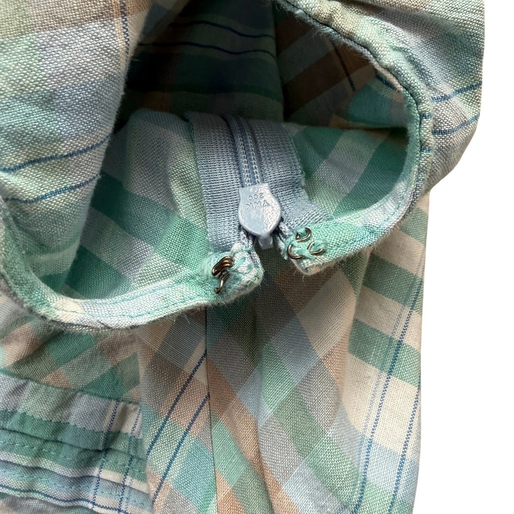 LL Bean Sleeveless A Line Dress Size 6 Madras Plaid Linen Cotton Blue Green Wrap - Picture 7 of 12